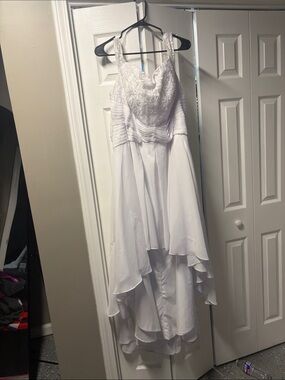 JJs House White Lace Bodice High-Low Chiffon Dress